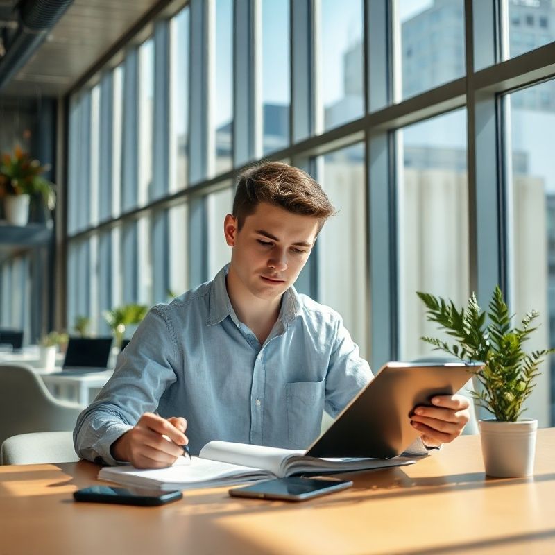 A focused professional studying at a desk in a Melbourne office