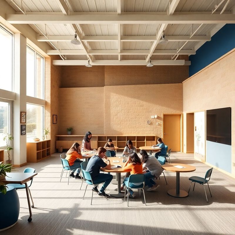 A contemporary open-plan learning space with indigo accents and Melbourne daylight