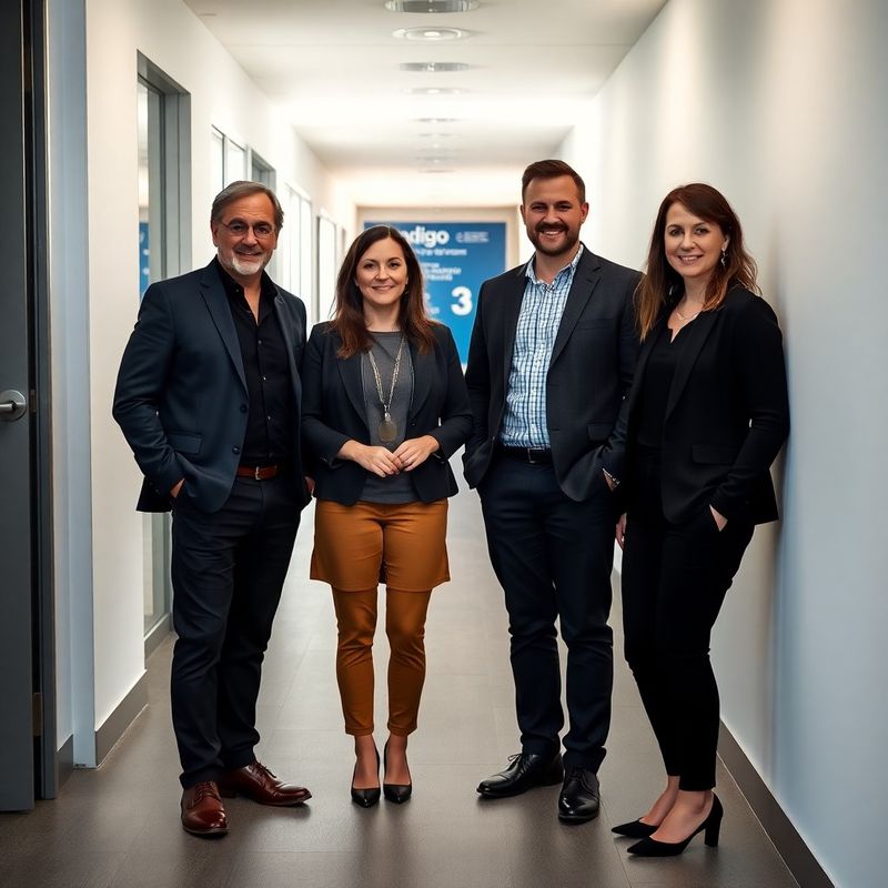 Four Hancgrowth staff standing in a Melbourne CBD office corridor